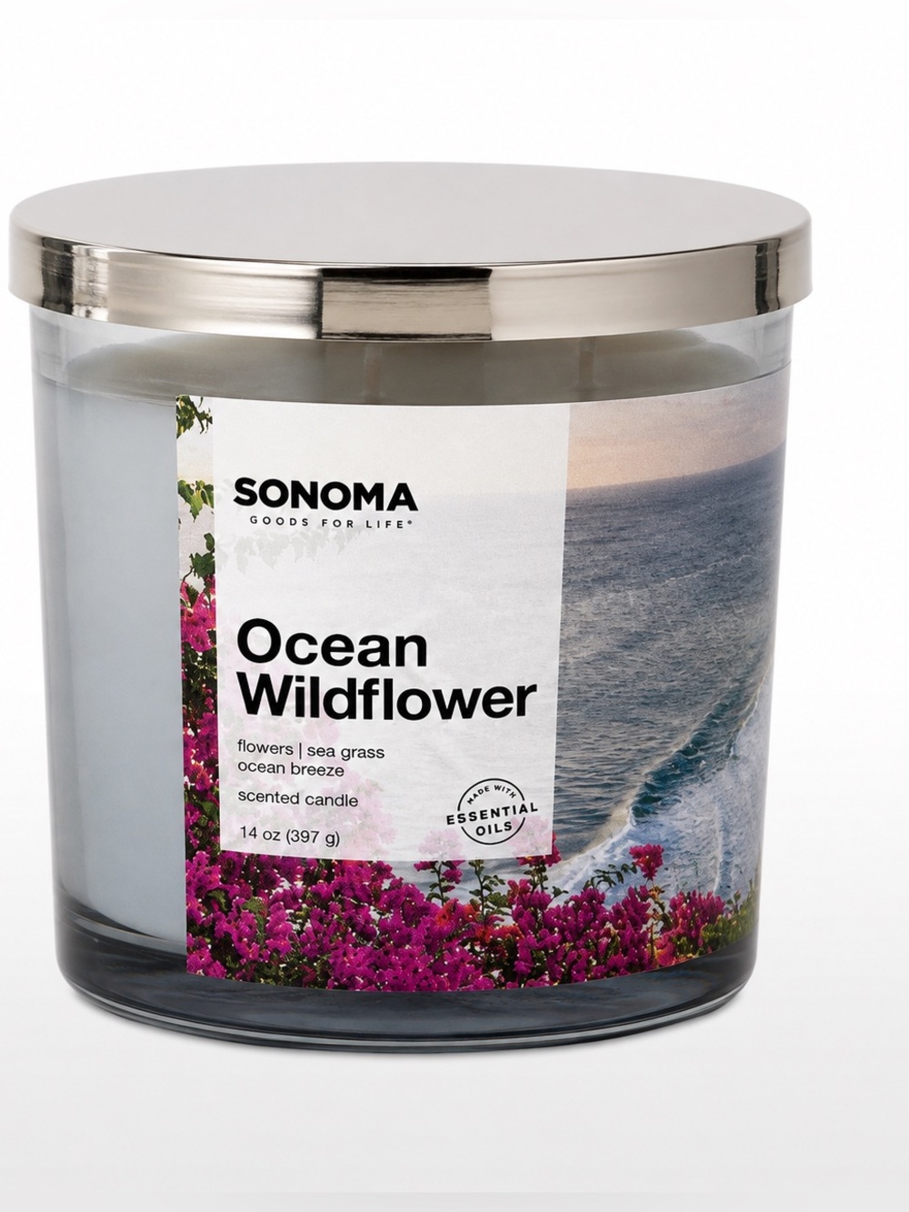 Sonoma Ocean Wildflower 14 oz 3-Wick Candle Silver Lid
